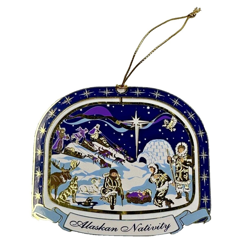 JP 24k North Pole Alaska Nativity Christmas Ornament Signed Gold plated